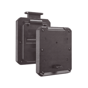 JADO Quick Release Kit for motorcycles and scooters, a black bracket with power supply, for easy attachment and detachment of accessories.