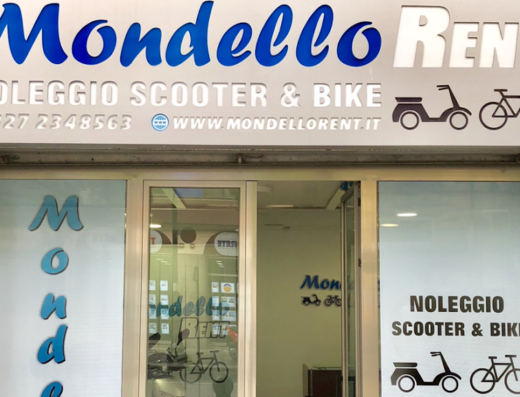 Insegna di Mondello Rent, servizio di noleggio scooter e bike a Mondello, Sicilia. Chiama il 327 2348563 o visita www.mondellorent.it per il tuo scooter o bici a noleggio.