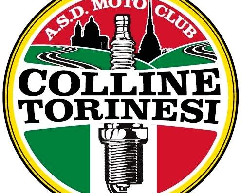 Logo del Motoclub Colline Torinesi con skyline di Torino, candele e bandiera italiana. Club motociclistico per appassionati di moto e viaggi.