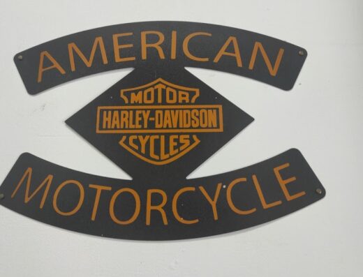 Insegna decorativa da parete con logo Harley-Davidson Motorcycles, accessorio per appassionati di moto americane e custom.