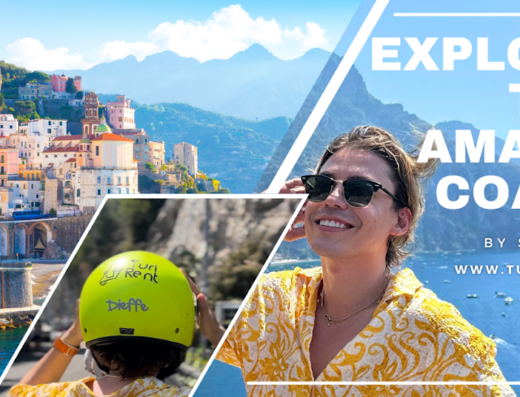 Esplora la Costiera Amalfitana in scooter con Turi Rent: noleggio scooter e accessori per un'indimenticabile avventura in moto con casco e paesaggi mozzafiato.